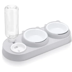 Plastic Raised Cat Food and Water Bowls, 3 in 1 Elevated Cat Feeder