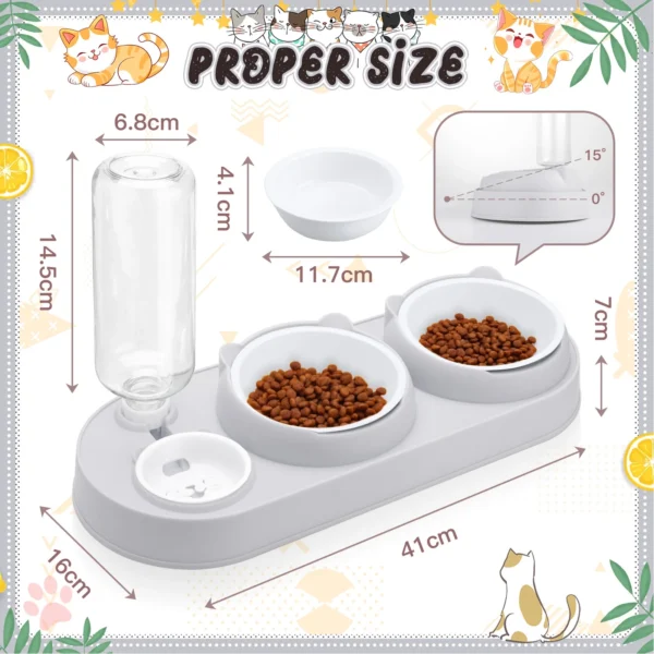 Plastic Raised Cat Food and Water Bowls, 3 in 1 Elevated Cat Feeder - Image 2