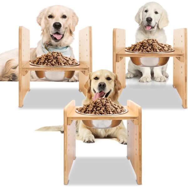 Set of 2 Raised Pet Bowls for Dogs and Cats - Bamboo - Image 4