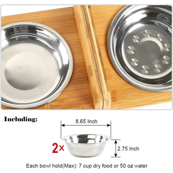 Set of 2 Raised Pet Bowls for Dogs and Cats - Bamboo - Image 3