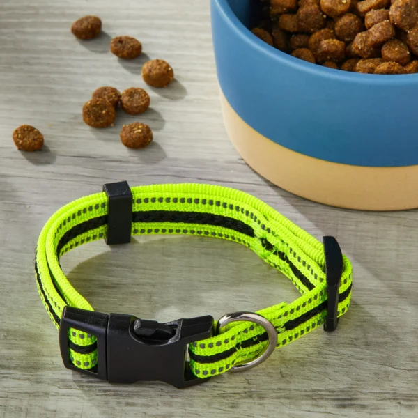 Reflective Adjustable Dog Collar, Neon Yellow & Black, Small - Image 3